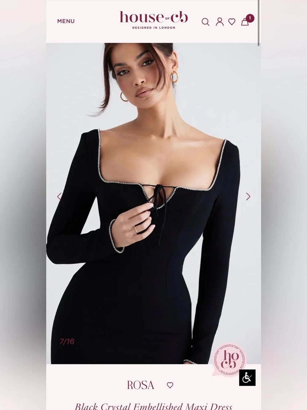 House of CB “Rosa” Dress  Black Crystal Embellished Maxi